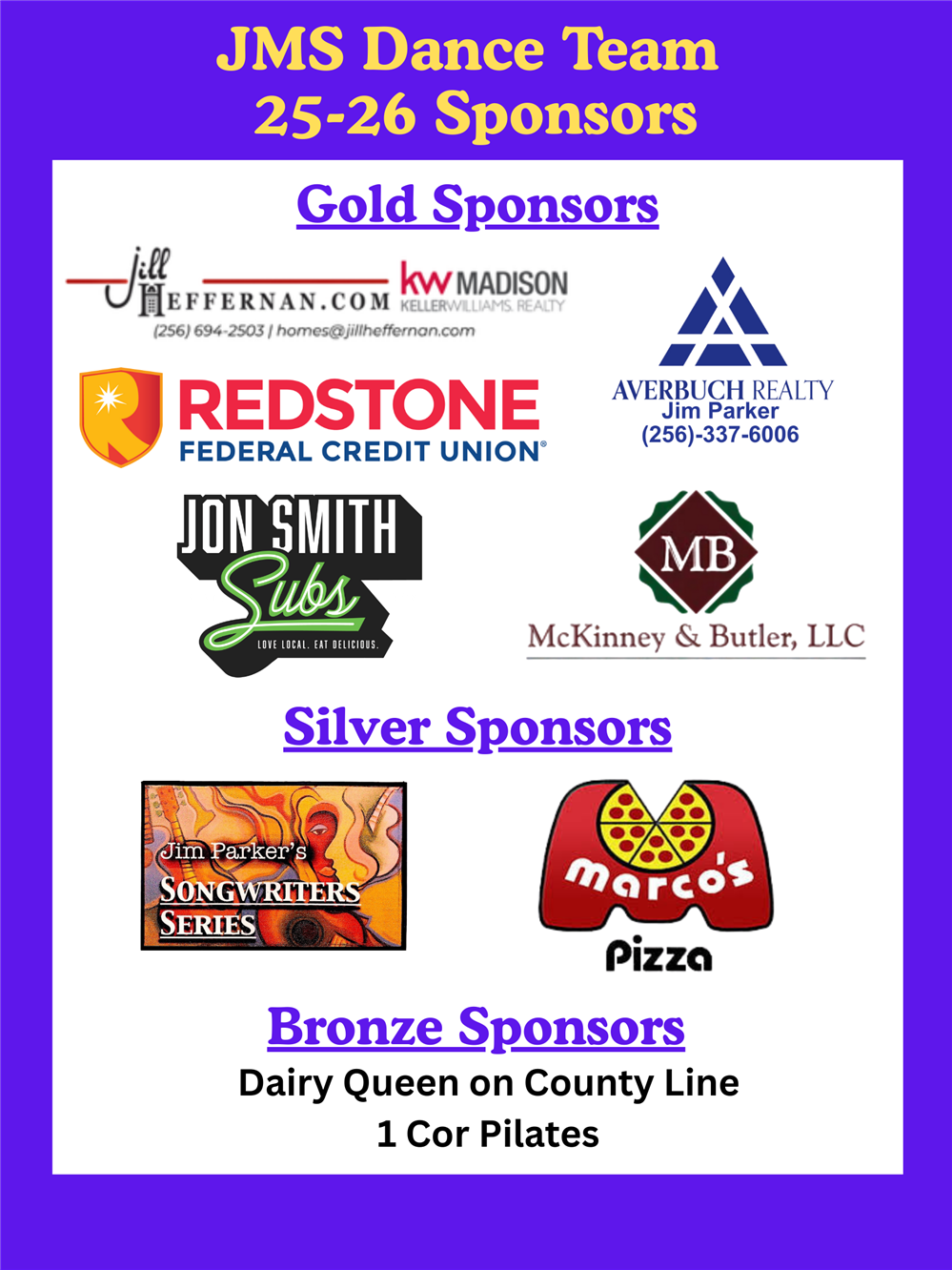 JMS Dance 2025-2026 Sponsors 
